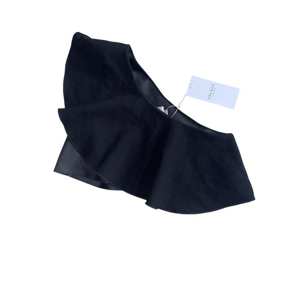 Solace London OS1013 Sydney Top Black One Shoulder Ruffle Crop Top Size 0 NWT